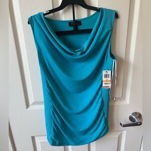 Macy’s cowl neck blouse, turquoise blue, Small, NWT